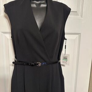 NWT Calvin Klein Black Jumpsuit with Textured Belt - Size 8